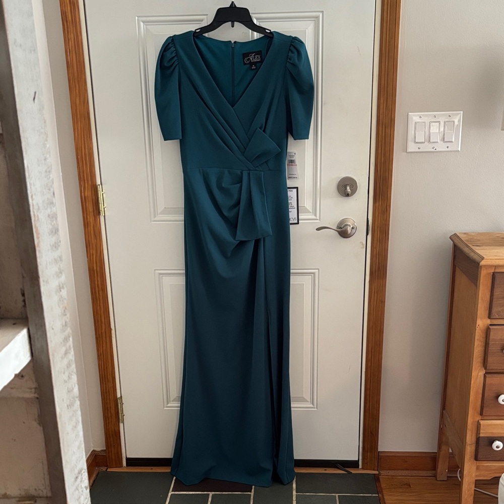 Alex Evenings Teal Wrap-Style Maxi Dress